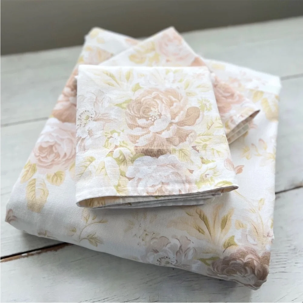 Pottery Barn Hayden Floral Linen Blend FULL/QUEEN Duvet Neutral & 2 Std. Shams